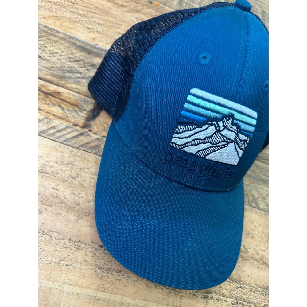 Patagonia trucker hat embroidered mountain logo adjustable snapback blue‎ mesh - Picture 2 of 6